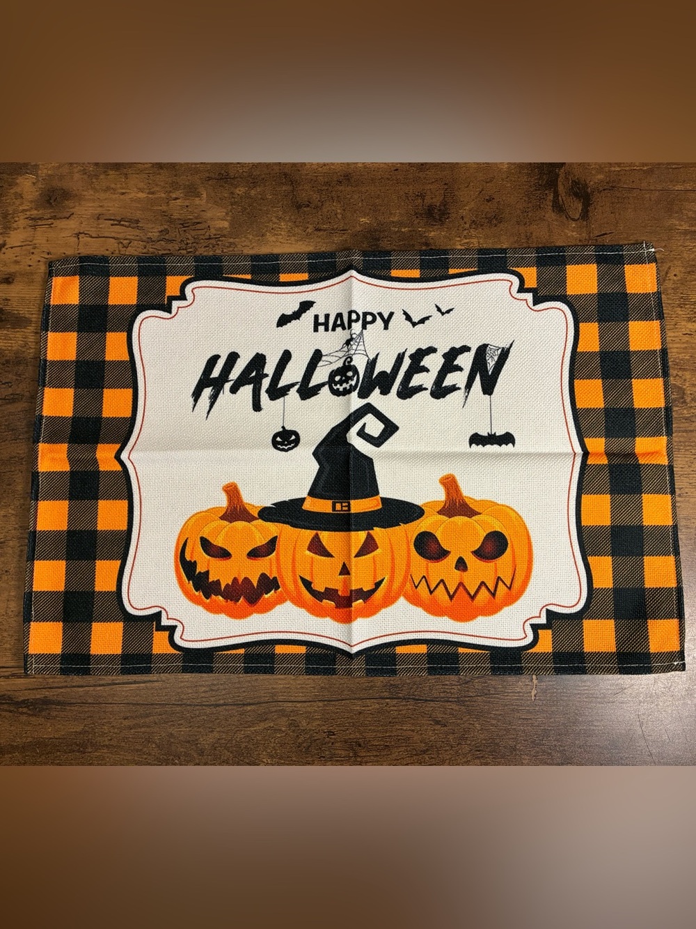 Happy Halloween Pumpkin Print Decorative Placemats Set of 4- Orange & Black